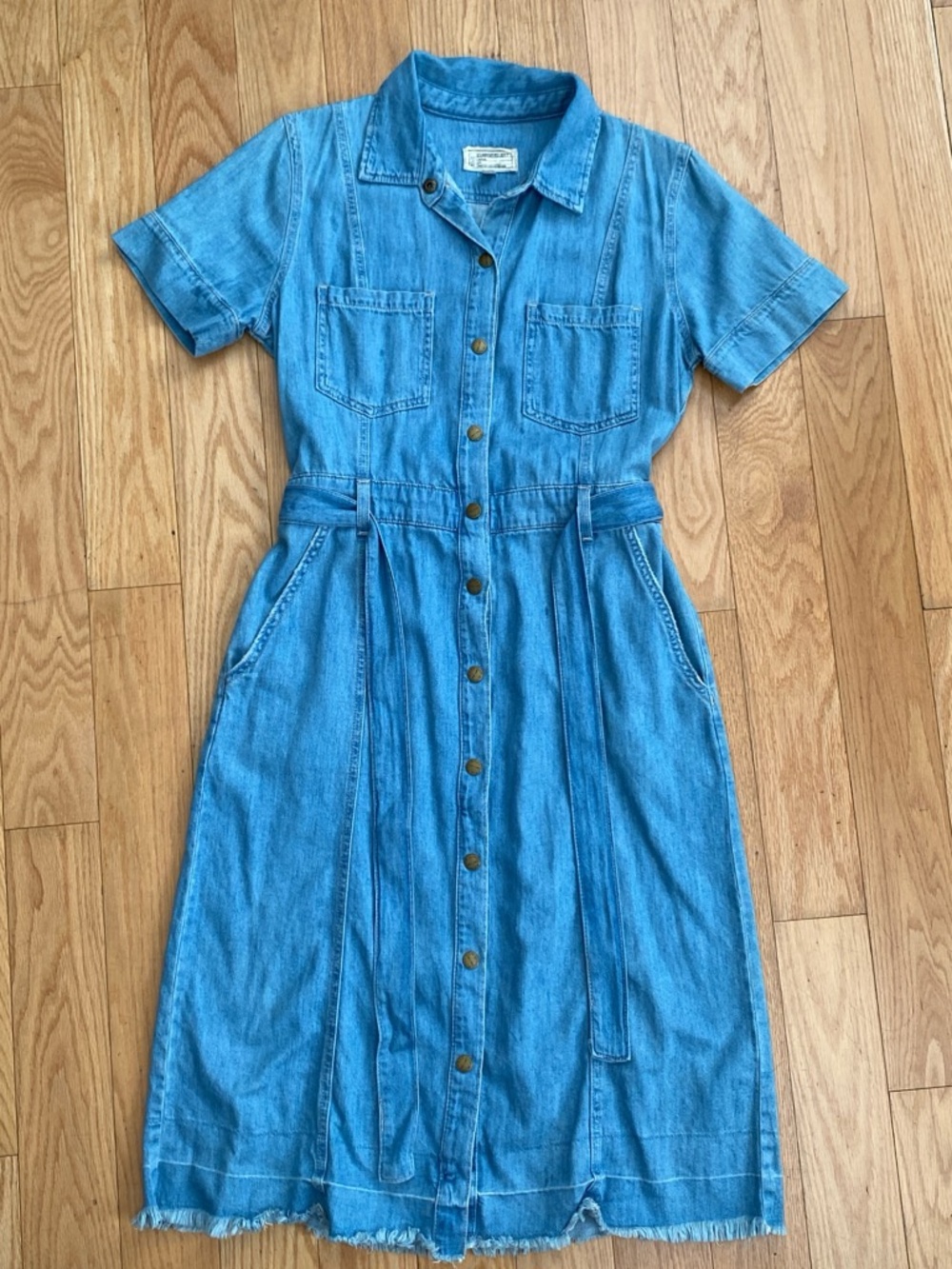 Blue Denim Shirt Dress with Button Front